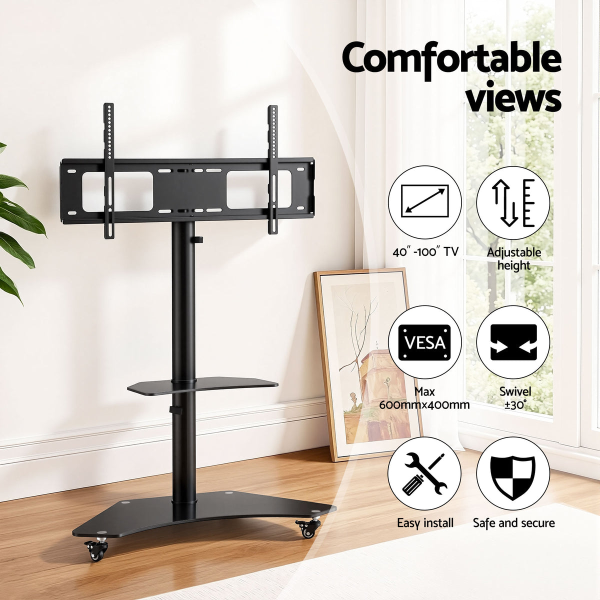 TV Stand Mount | 40-100" | Universal Bracket | Adjustable Height | Wheels