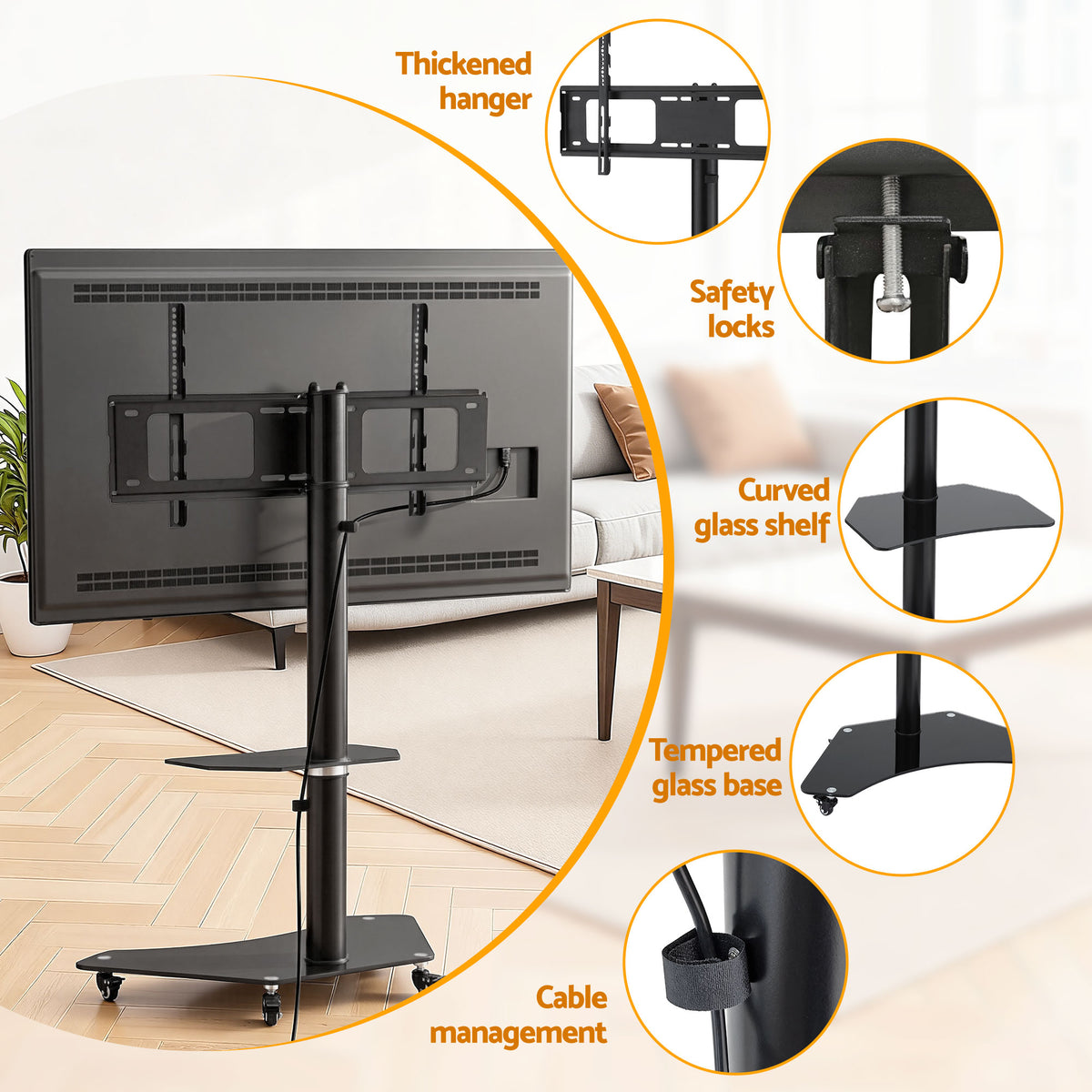 TV Stand Mount | 40-100" | Universal Bracket | Adjustable Height | Wheels