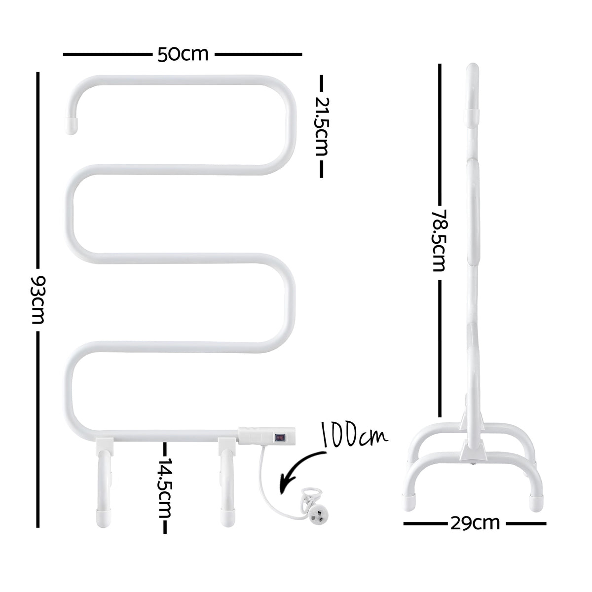 Heated Towel Rail | Freestanding or Wall Mounted | S-Shape | Electric Warmer