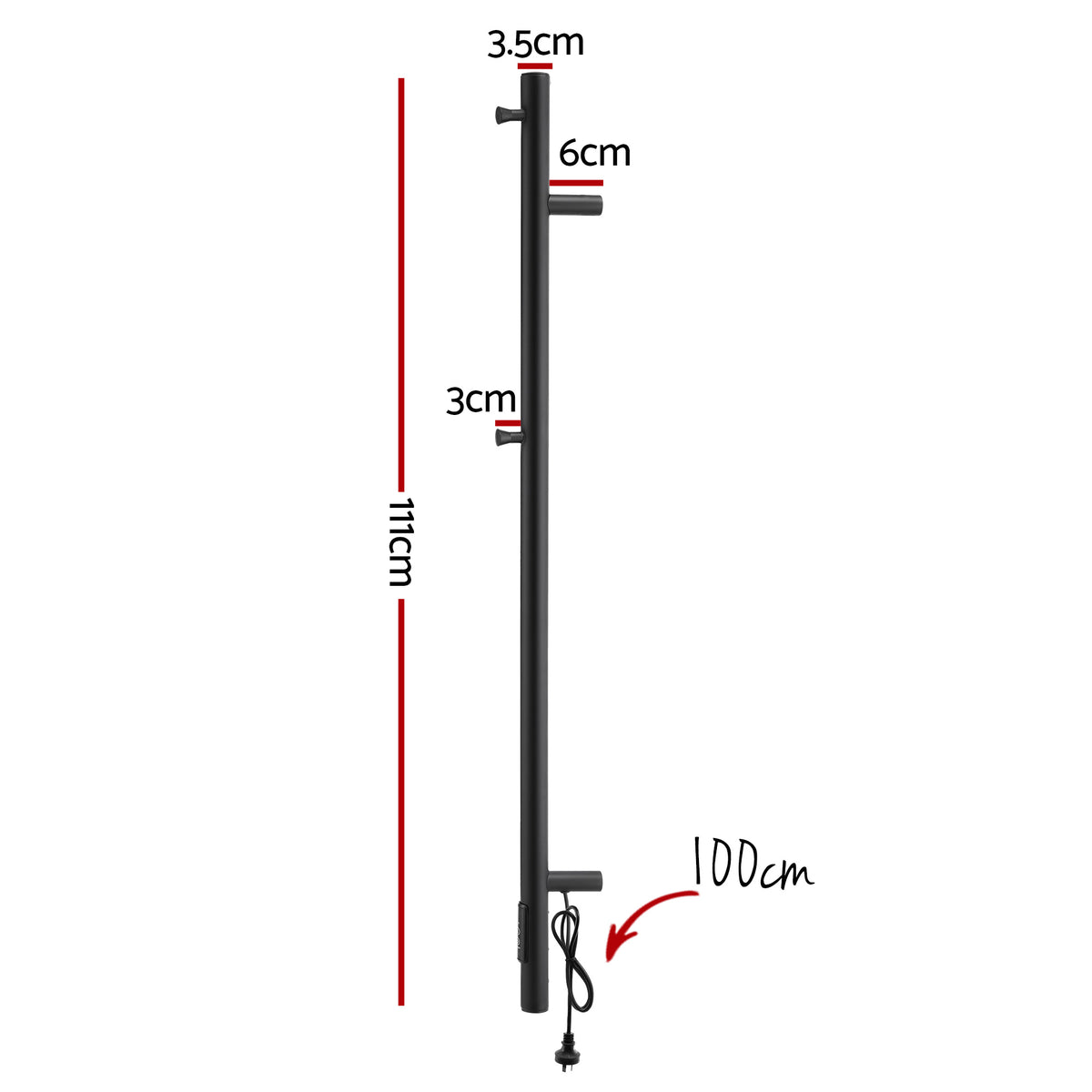 Heated Towel Rail | Vertical | Timer | Electric Warmer Rack | Black