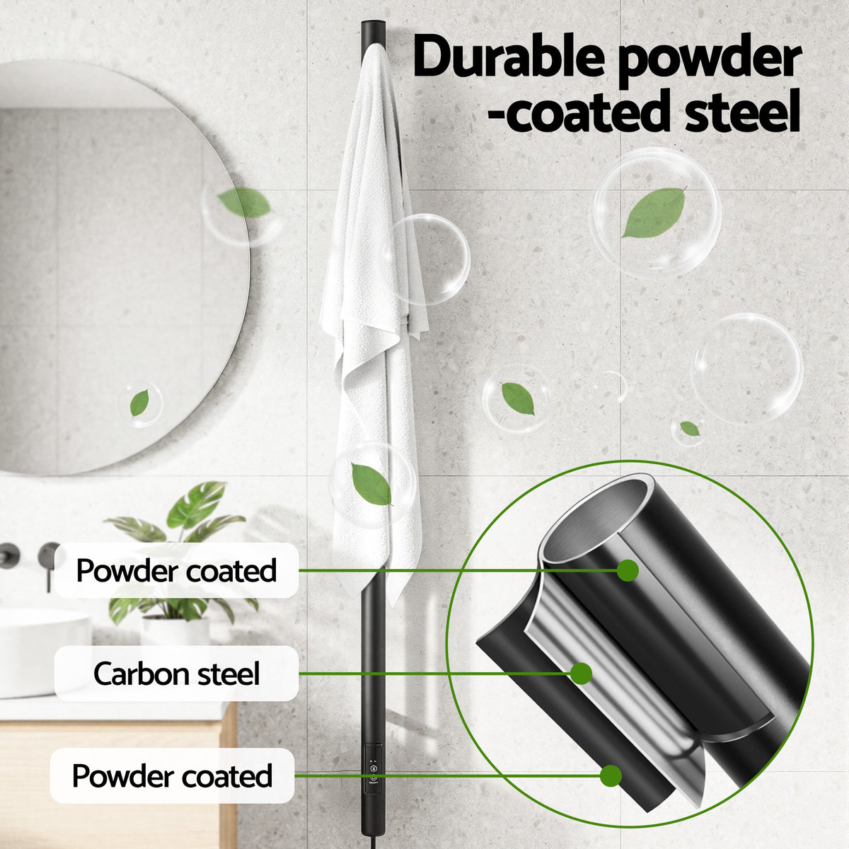 Heated Towel Rail | Vertical | Timer | Electric Warmer Rack | Black