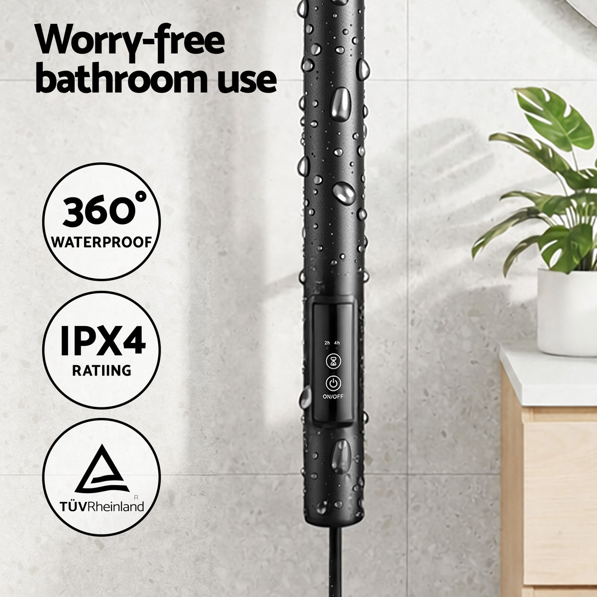 Heated Towel Rail | Vertical | Timer | Electric Warmer Rack | Black