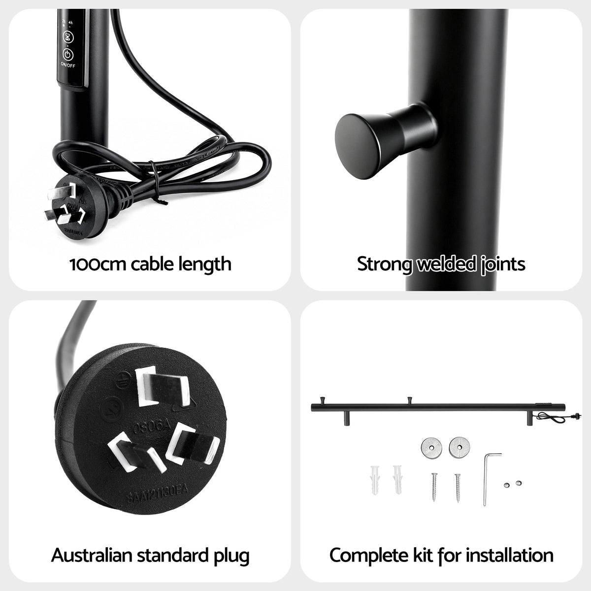 Heated Towel Rail | Vertical | Timer | Electric Warmer Rack | Black