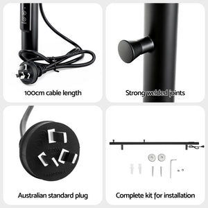 Heated Towel Rail | Vertical | Timer | Electric Warmer Rack | Black