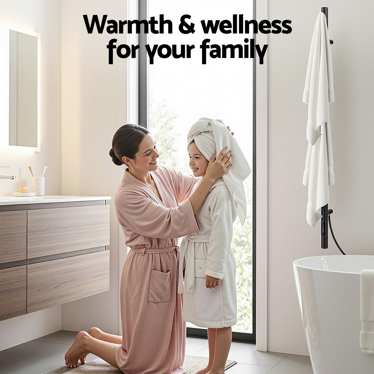 Heated Towel Rail | Vertical | Timer | Electric Warmer Rack | Black