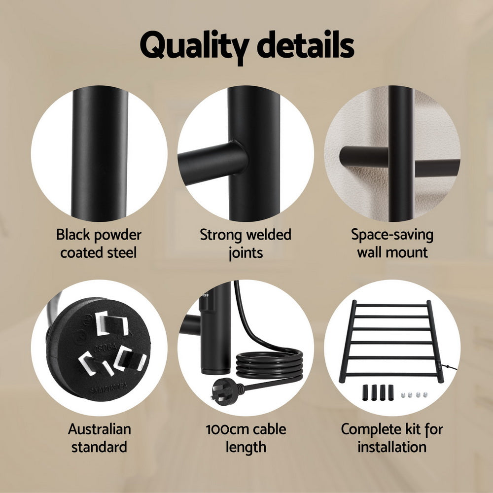 Devanti Heated Towel Rack | 6 Round Bars with Timer | Electric Warmer