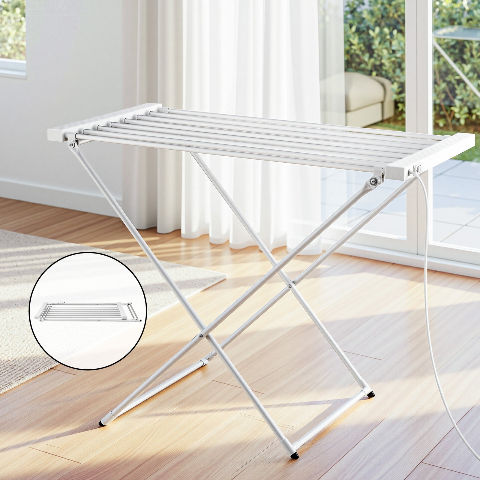 Heated Towel Rail | Foldable Clothes Airer | 8 Bars | Electric Drying Rack