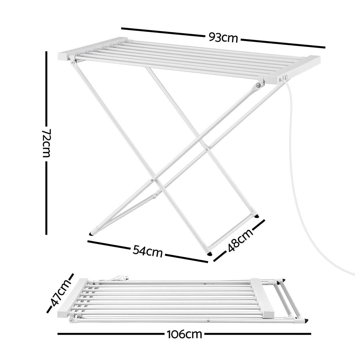 Heated Towel Rail | Foldable Clothes Airer | 8 Bars | Electric Drying Rack