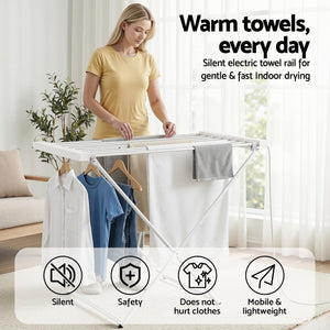 Heated Towel Rail | Foldable Clothes Airer | 8 Bars | Electric Drying Rack