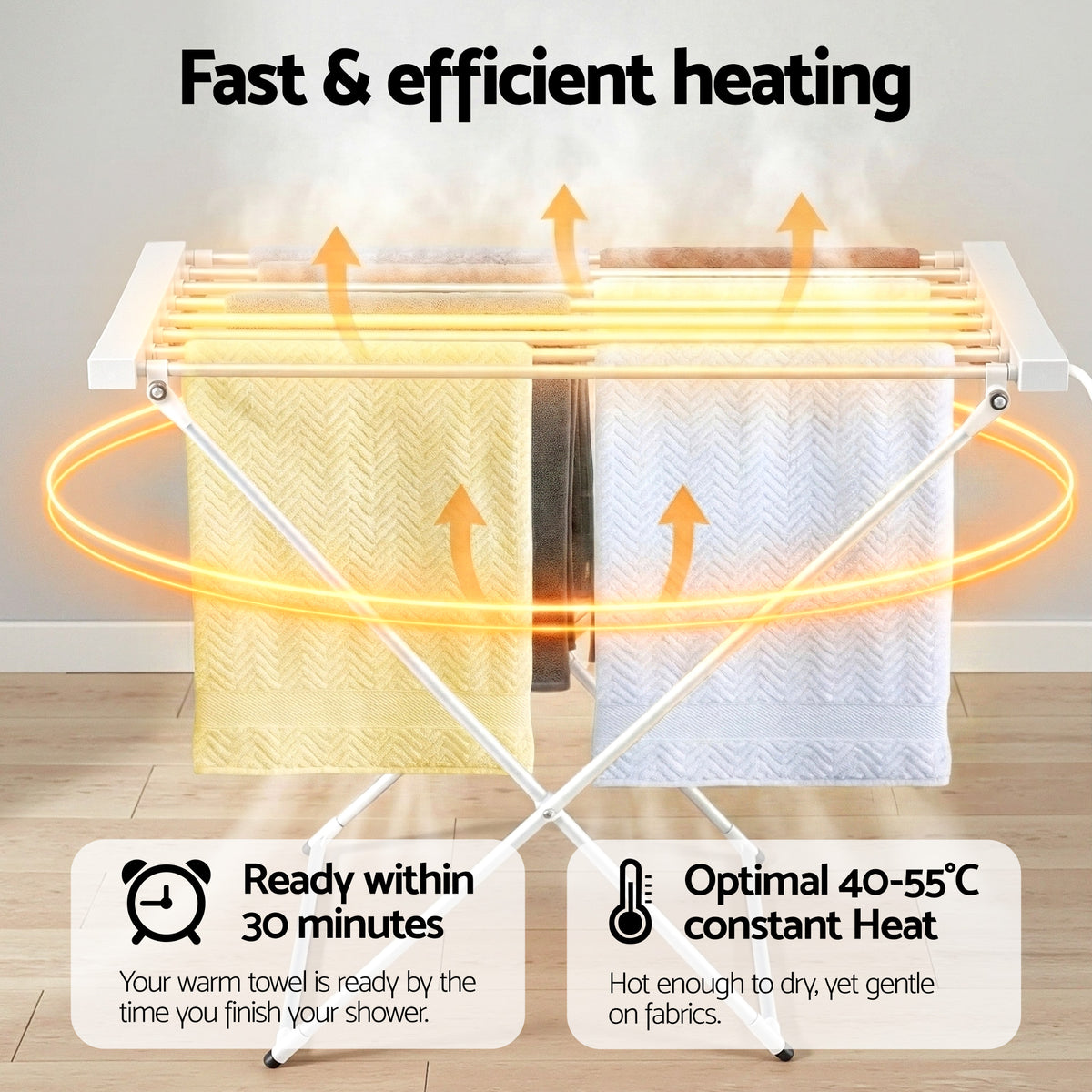 Heated Towel Rail | Foldable Clothes Airer | 8 Bars | Electric Drying Rack