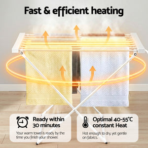 Heated Towel Rail | Foldable Clothes Airer | 8 Bars | Electric Drying Rack