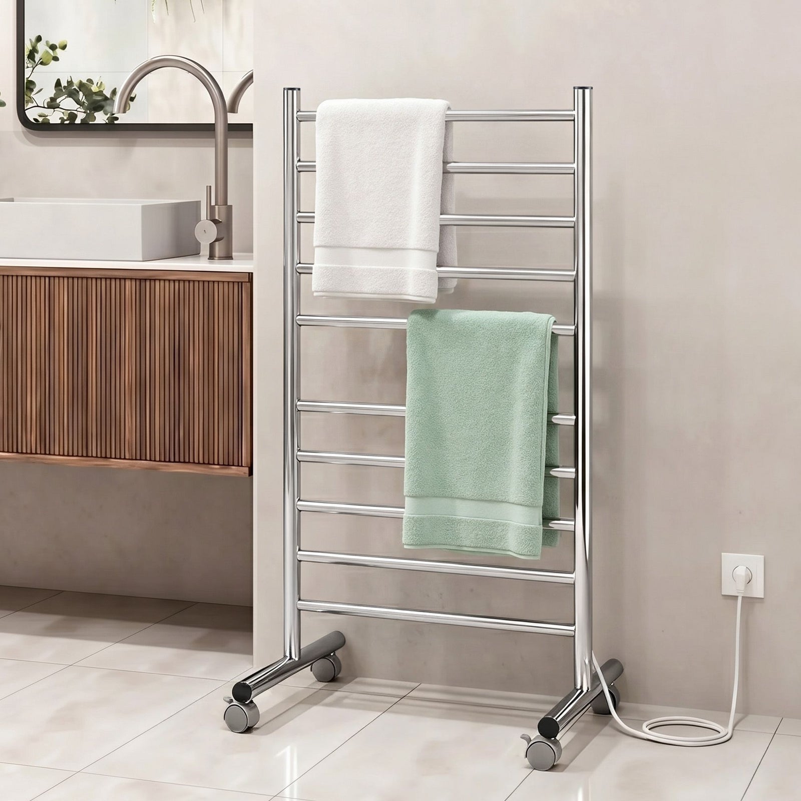 Heated Towel Rail | 10 Bar Freestanding Electric Towel Warmer | 100W