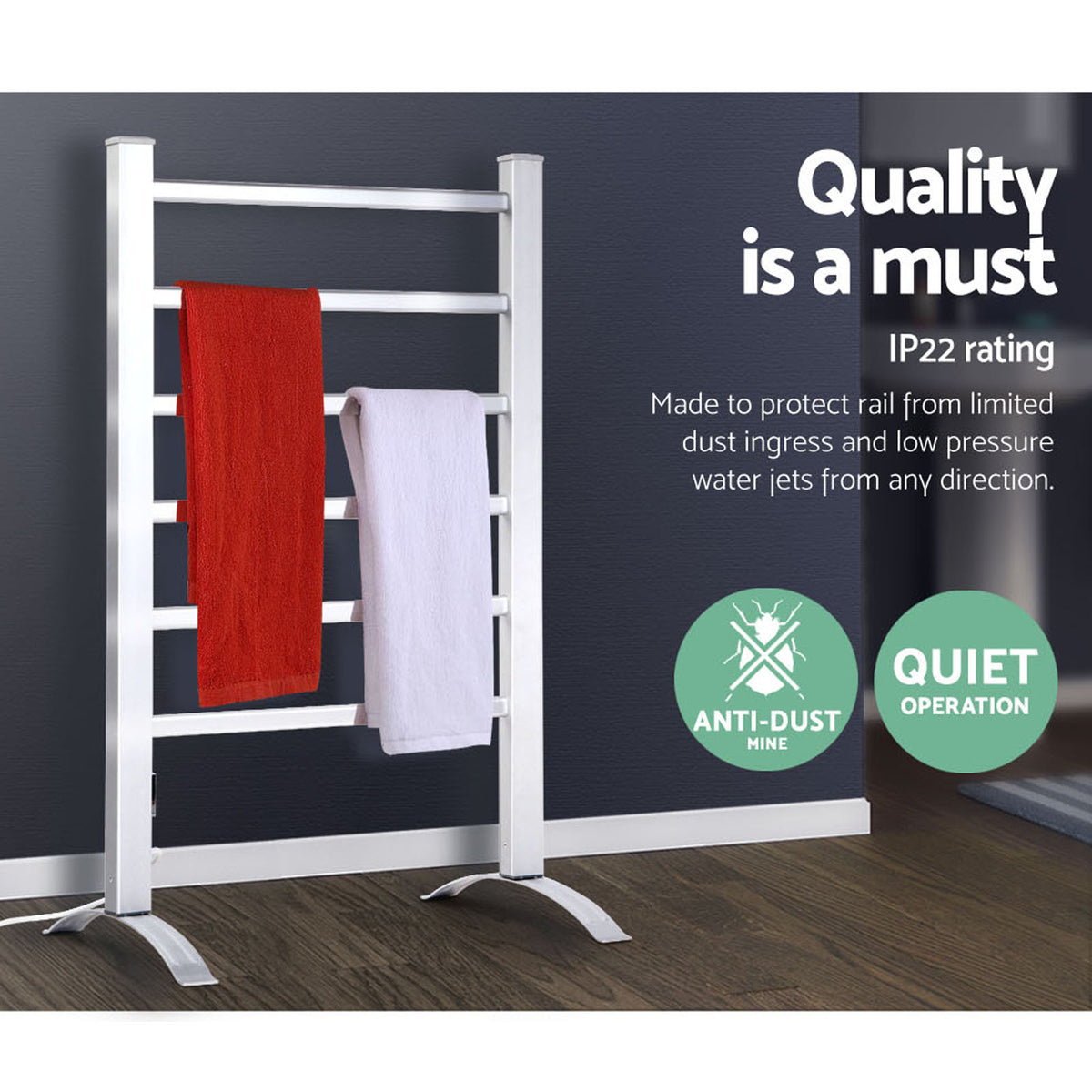 Devanti Electric Heated Towel Rail Rack | 6 Bars | Freestanding | Clothes Dry Warmer