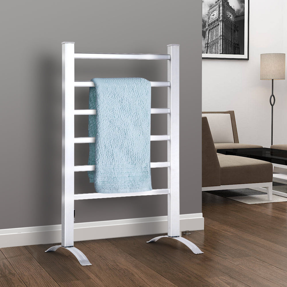 Devanti Electric Heated Towel Rail Rack | 6 Bars | Freestanding | Clothes Dry Warmer