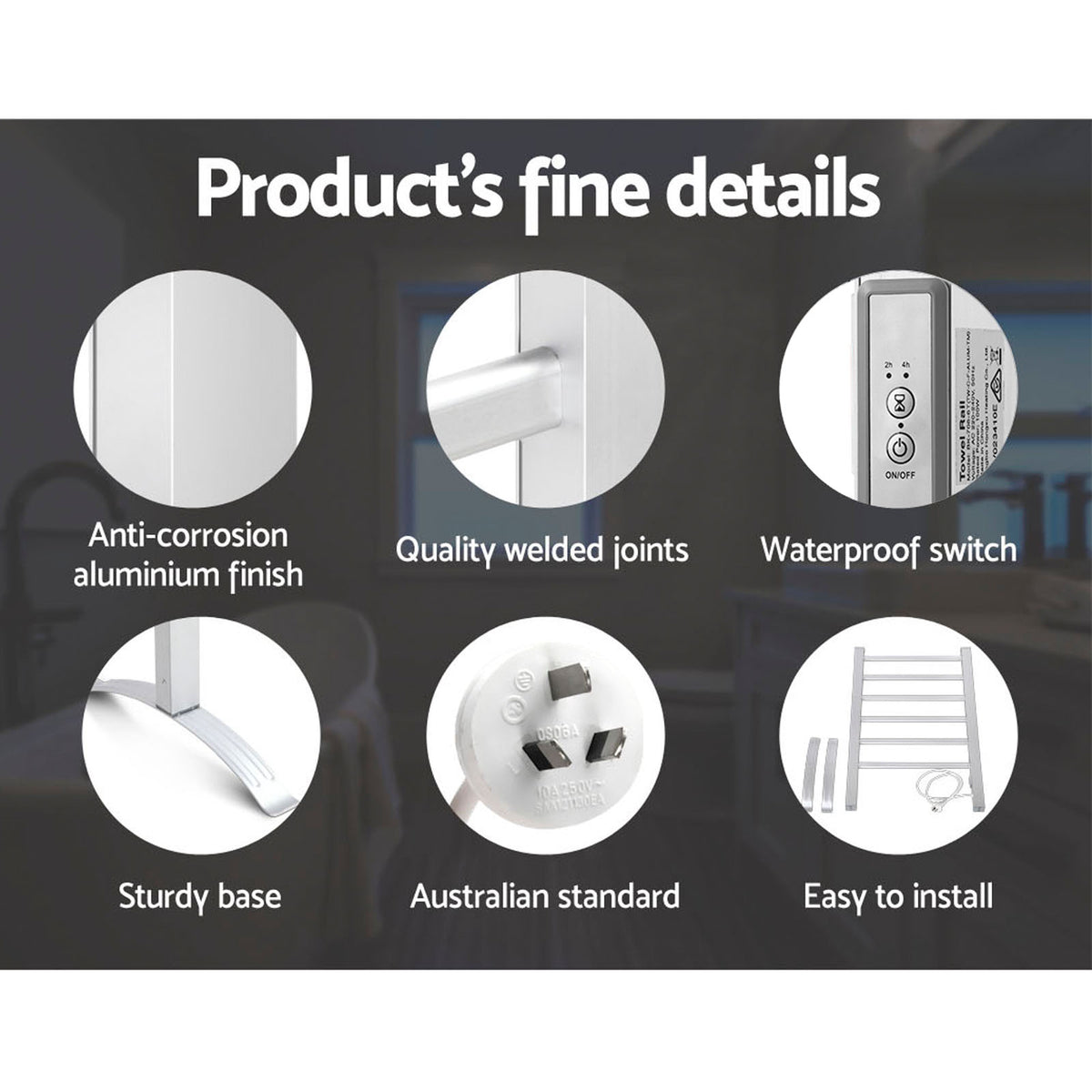 Devanti Electric Heated Towel Rail Rack | 6 Bars with Timer | Clothes Dry Warmer