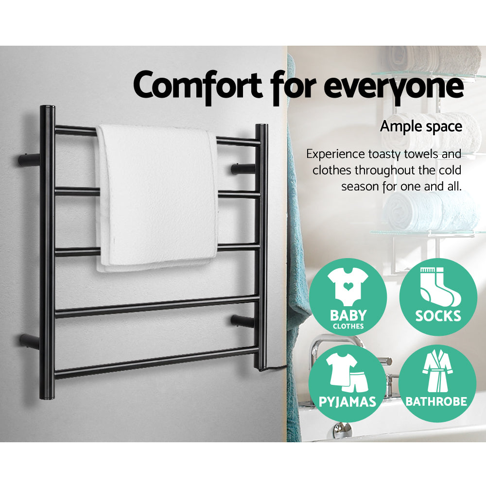 Devanti Electric Heated Towel Rail Rack | 5 Bars | Wall Mounted | Clothes Dry Warmer