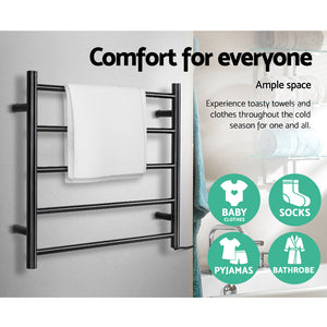 Devanti Electric Heated Towel Rail Rack | 5 Bars | Wall Mounted | Clothes Dry Warmer