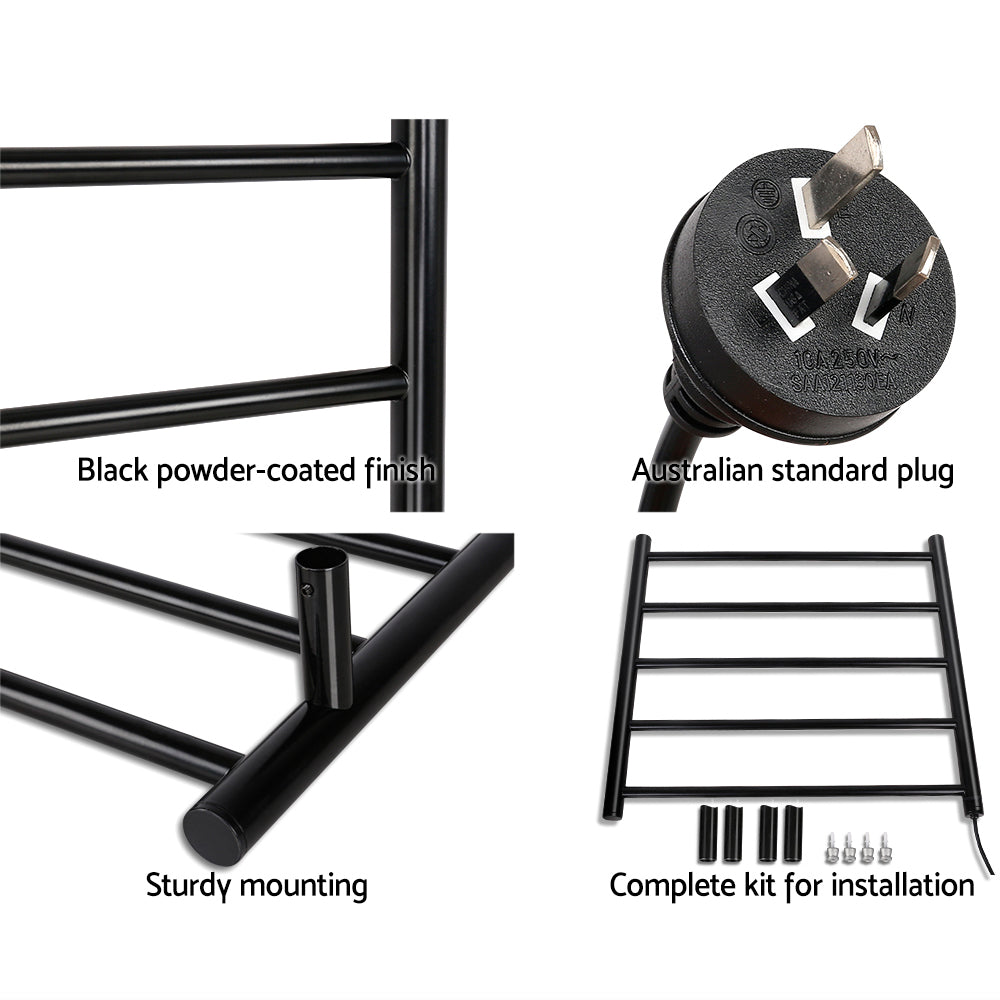 Devanti Electric Heated Towel Rail Rack | 5 Bars | Wall Mounted | Clothes Dry Warmer
