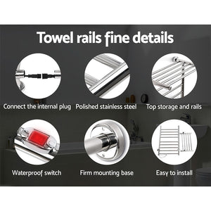 Devanti Electric Heated Towel Rail Rack | 14 Bars | Wall Mounted | Clothes Dry Warmer