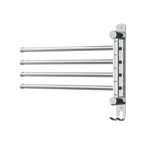 Towel Rail Rack Holder | 4 Bars | Wall Mounted | Stainless Steel | Swivel Hanging Hook