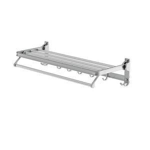 Towel Rail Rack Holder | 4 Bars | Wall Mounted | Aluminium | Foldable Hanging Hook