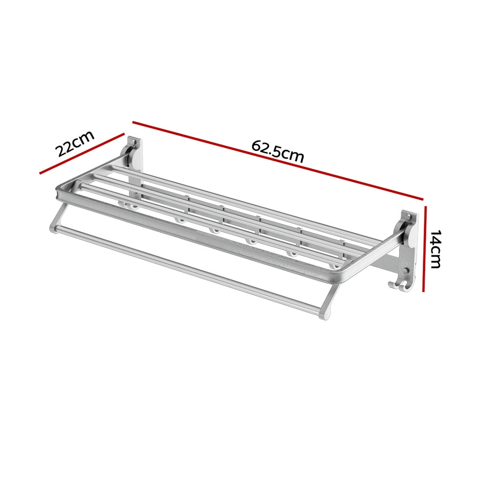 Towel Rail Rack Holder | 4 Bars | Wall Mounted | Aluminium | Foldable Hanging Hook