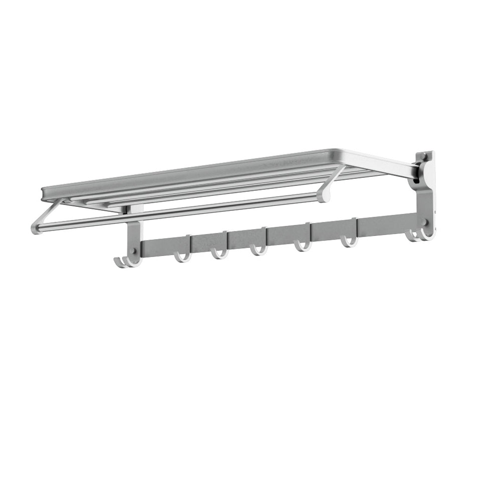 Towel Rail Rack Holder | 4 Bars | Wall Mounted | Aluminium | Foldable Hanging Hook