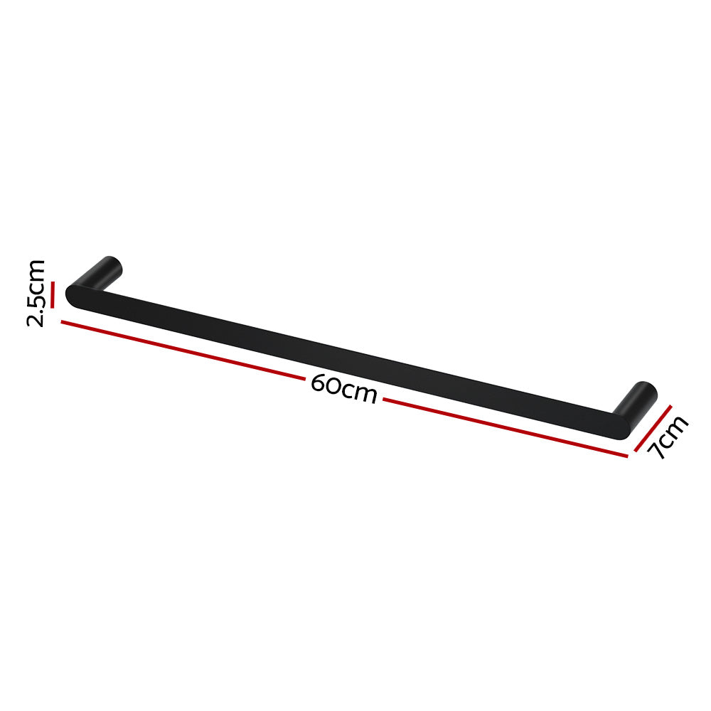 Towel Rail Rack Holder | Single 600mm | Wall Mounted | Stainless Steel | Black