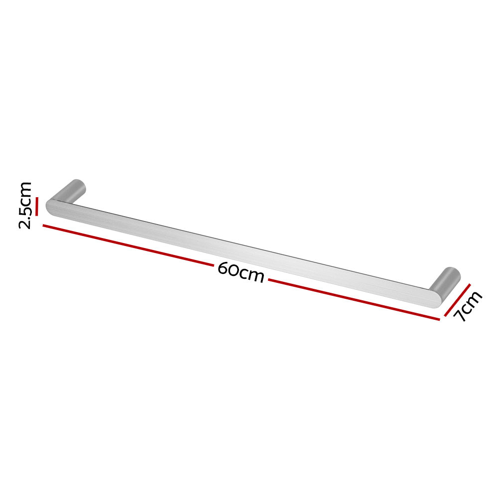 Towel Rail Rack Holder | Single 600mm | Wall Mounted | Stainless Steel | Silver