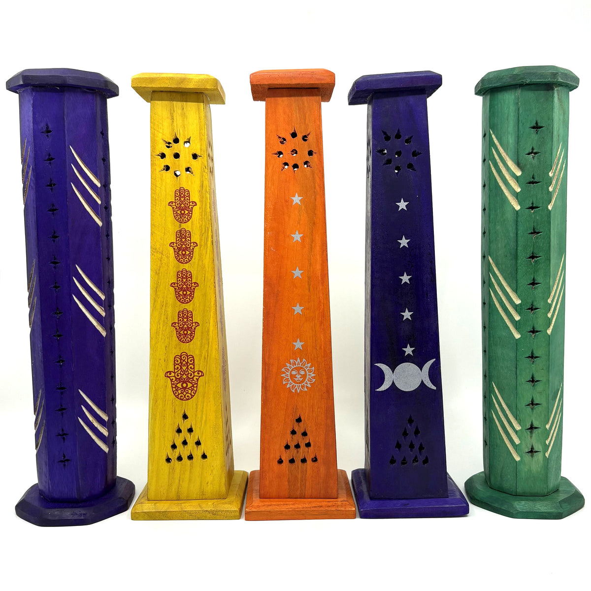 Tall Wooden Tower Incense Holder For Jumbo & Garden | Assorted Colours
