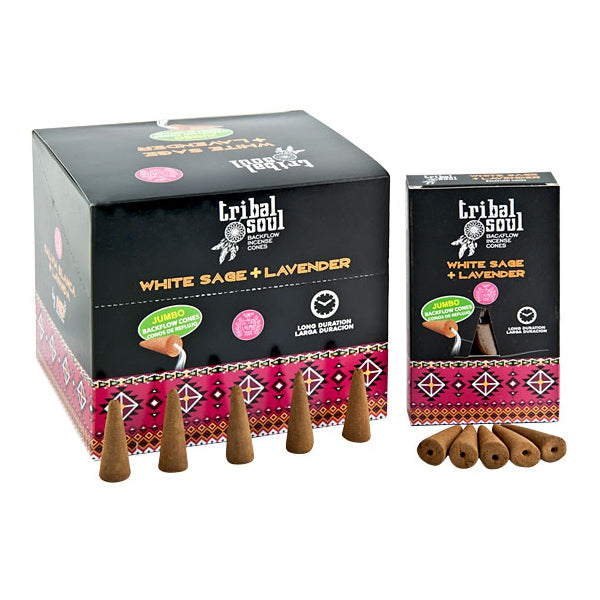 Tribal Soul White Sage + Lavender Backflow Incense Cones | Jumbo Size | 120 Cones