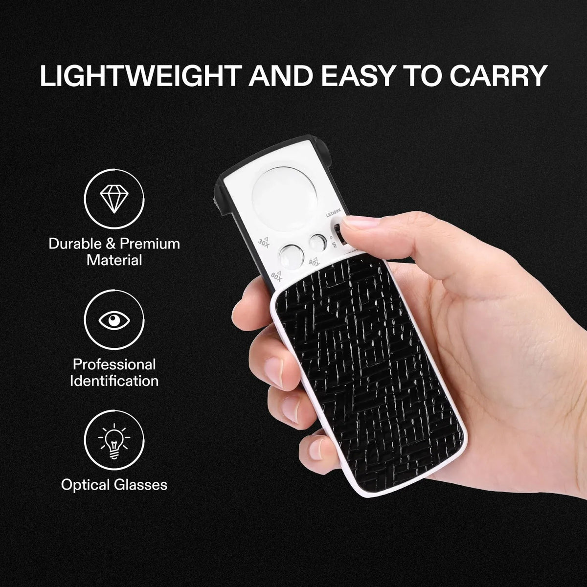 Trichome Loupe Magnifier | 30X 60X 90X LED Pocket Microscope | UV & White Light