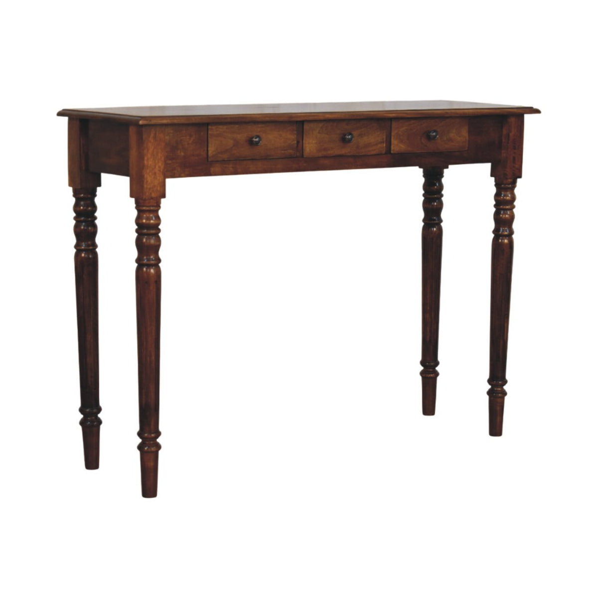 Turned Legs Chestnut Console Table | 3 Drawer Storage | Classic Timber Hall Table