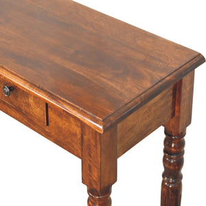 Turned Legs Chestnut Console Table | 3 Drawer Storage | Classic Timber Hall Table