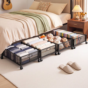Artiss 4X Under Bed Storage Containers Metal Boxes Quilt Organiser with Wheels