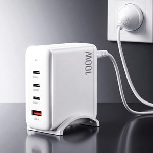 Devanti USB C Charger 100W Fast Charger 4 Port GaN Desktop Station White