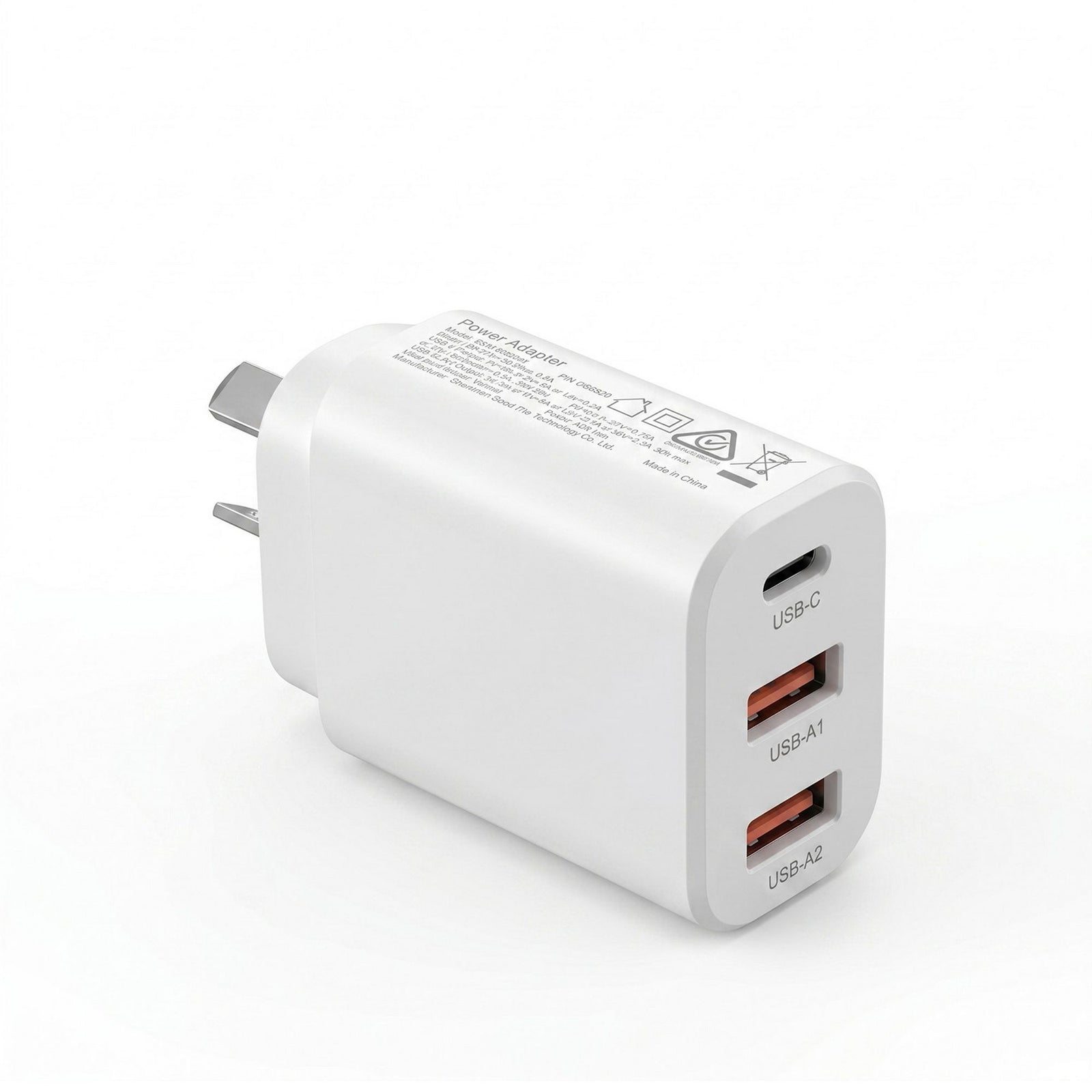 USB-C Charger | 30W 3 Port PD Charging Block | White
