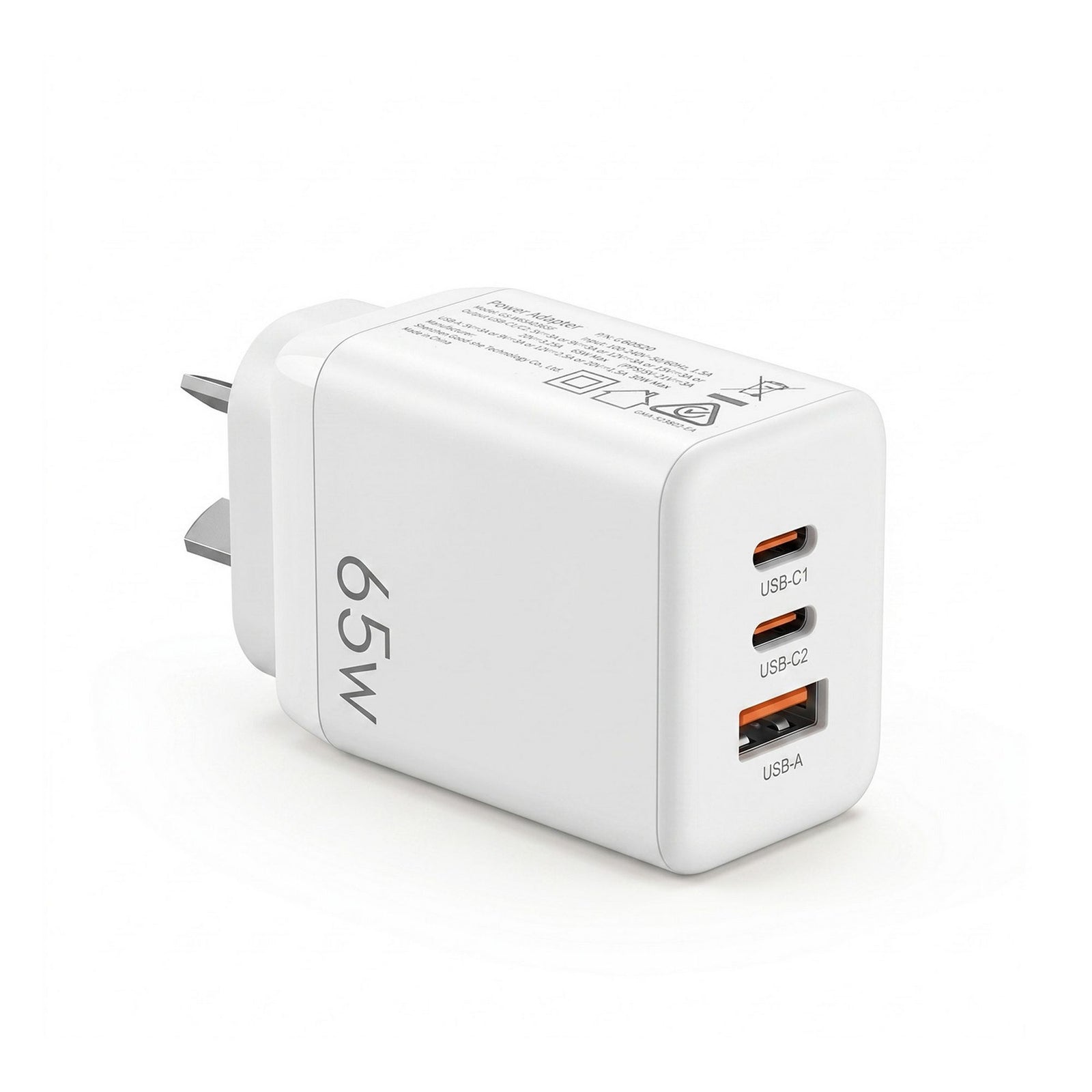 USB-C Charger | 65W 3 Port PD Wall Adapter | White
