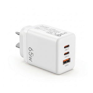 Devanti USB C Charger 65W Fast Charger 3 Port PD Wall Adapter White