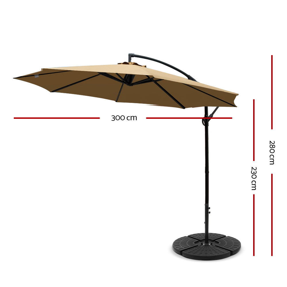 3m Outdoor Umbrella | w/Base | Cantilever | Beach Garden Patio | Beige