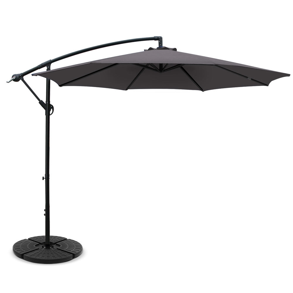 3m Outdoor Umbrella | w/Base | Cantilever | Beach Garden Patio | Charcoal