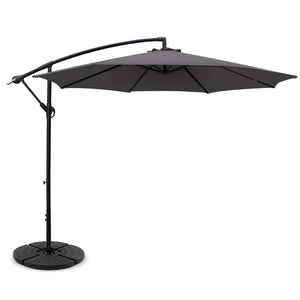 3m Outdoor Umbrella | w/Base | Cantilever | Beach Garden Patio | Charcoal