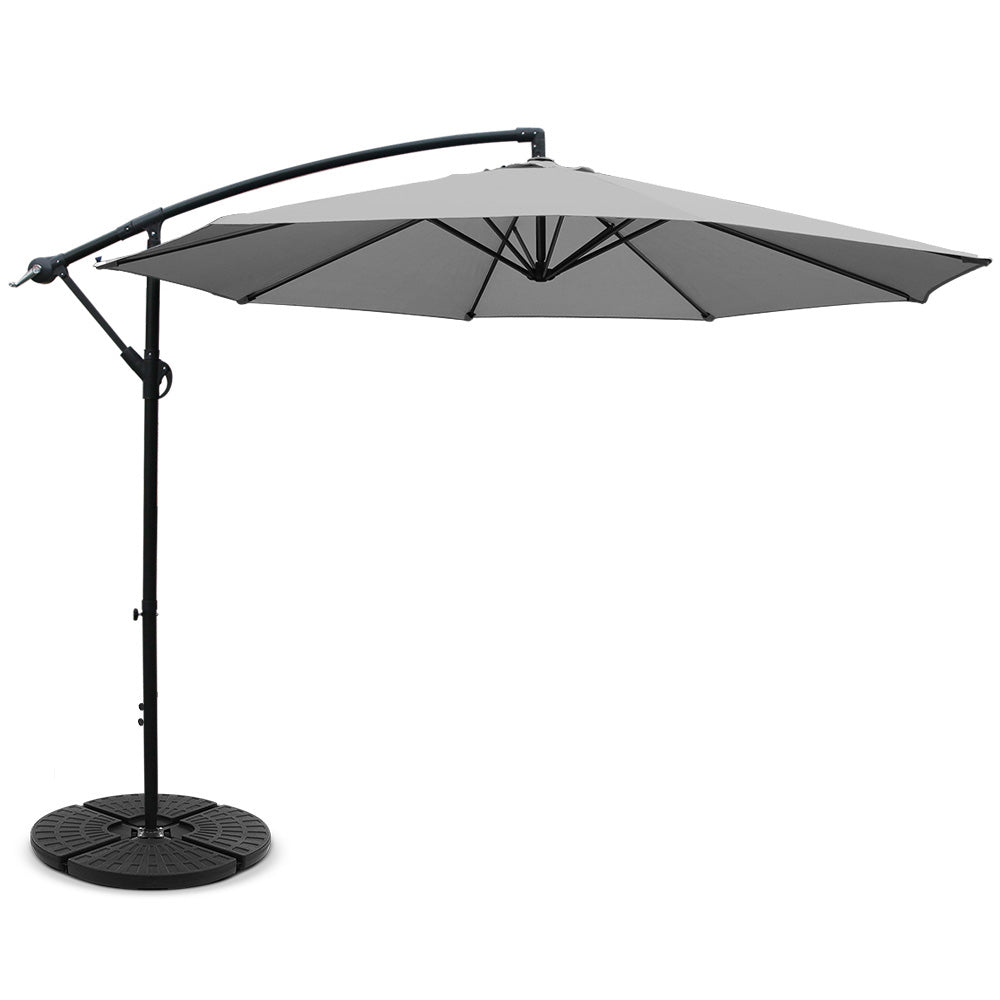 3m Outdoor Umbrella | w/Base | Cantilever | Beach Garden Patio | Grey