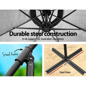 3m Outdoor Umbrella | w/Base | Cantilever | Beach Garden Patio | Grey