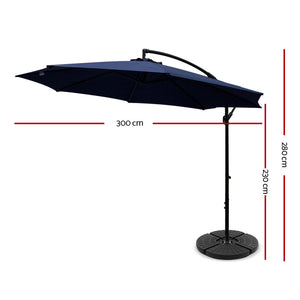 3m Outdoor Umbrella | w/Base | Cantilever | Beach Garden Patio | Navy