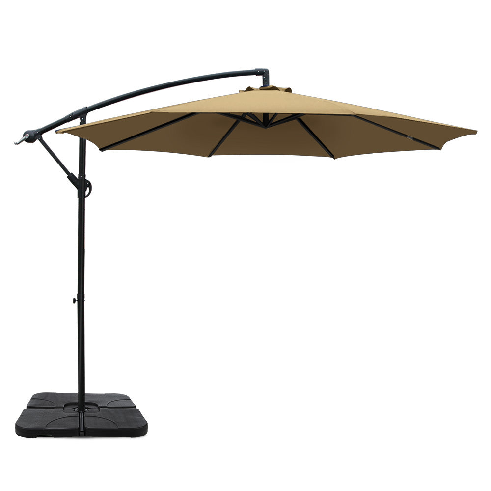 3m Umbrella | w/Base | Outdoor Cantilever Beach Garden Patio Parasol | Beige