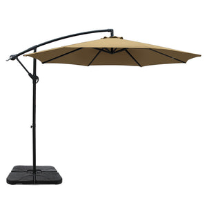 3m Umbrella | w/Base | Outdoor Cantilever Beach Garden Patio Parasol | Beige