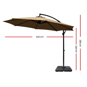 3m Umbrella | w/Base | Outdoor Cantilever Beach Garden Patio Parasol | Beige