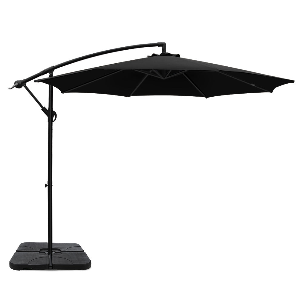 3m Umbrella | w/Base | Outdoor Cantilever Beach Garden Patio Parasol | Black