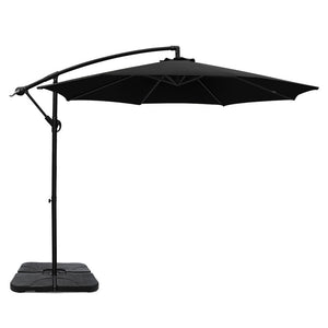 3m Umbrella | w/Base | Outdoor Cantilever Beach Garden Patio Parasol | Black